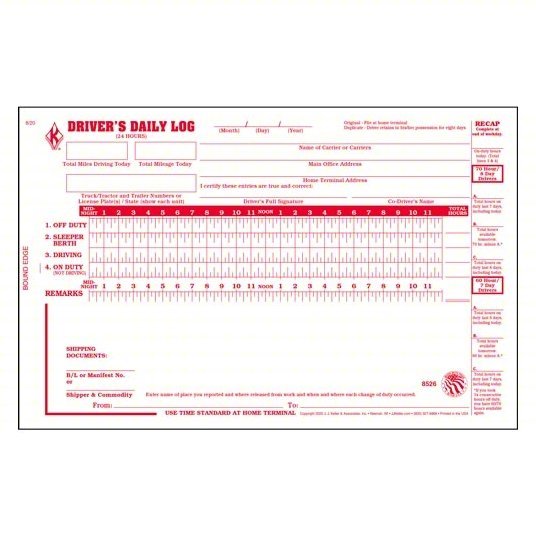 JJ Keller 8526 Driver's Daily Log Book, Carbonless, English, 2 - Ply, 31 Forms, Book - KVM Tools Inc.KV38D328