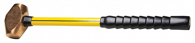 Nupla 6894532 Soft-Face Sledge Hammer, Brass, Fiberglass Handle, 6 lb Head Wt, 2 1/2 in Dia, 18 in Overall Lg