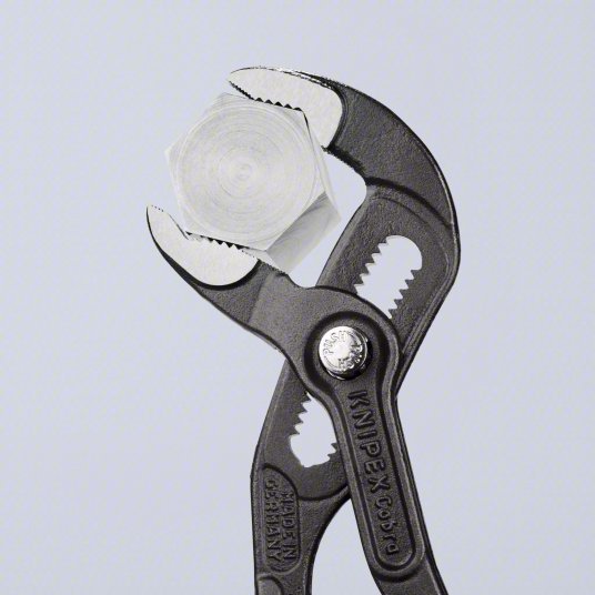 Knipex 87 01 180 Tongue and Groove Plier V, Push Button, 1 1/2 in Max Jaw Opening, 7 1/4 in Overall Lg, Serrated - KVM Tools Inc.KV38GU37