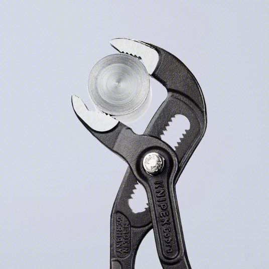 Knipex 87 01 180 Tongue and Groove Plier V, Push Button, 1 1/2 in Max Jaw Opening, 7 1/4 in Overall Lg, Serrated - KVM Tools Inc.KV38GU37