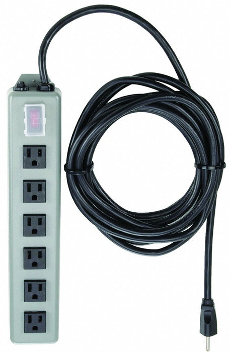 Tripp Lite UL24CB-15 Industrial Outlet Strip, 6 Outlets, 15 A, 15 ft Cord, 120V AC, Gray