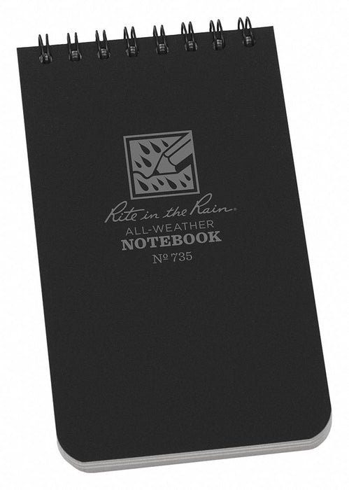 Rite 735 All Weather Notebook, 3 in x 5 in Sheet Size, Black, Polydura, Gray, Universal