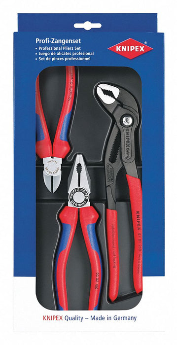 Knipex 00 20 09 V01 3-Piece Plier Set, Knurled Grip, Plastic Handles, German-Made