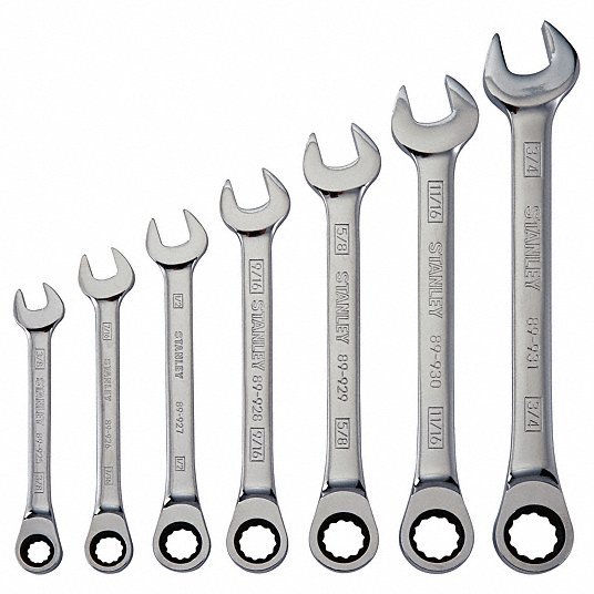 Stanley 94-542W Combination Wrench Set Alloy Steel, Chrome, 7 Tools, 3/8 in to 3/4 in Range of Head Sizes