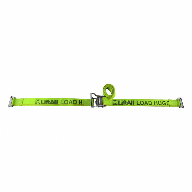 Lift-All TE60810 E-Track Ratchet Tie Down Strap, 2 in W x 20 ft L, Cut-Resistant Edges, Hi-Vis Green Polyester, 1,000 lb WLL