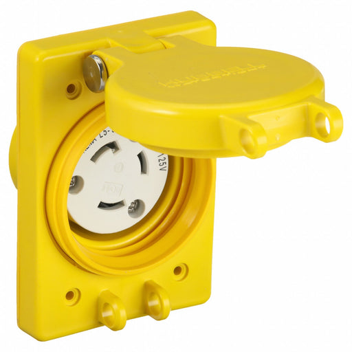 Hubbell HBL69W47 Watertight Locking Receptacle, L5-30R, 30A, 125V AC, Yellow, Single Phase