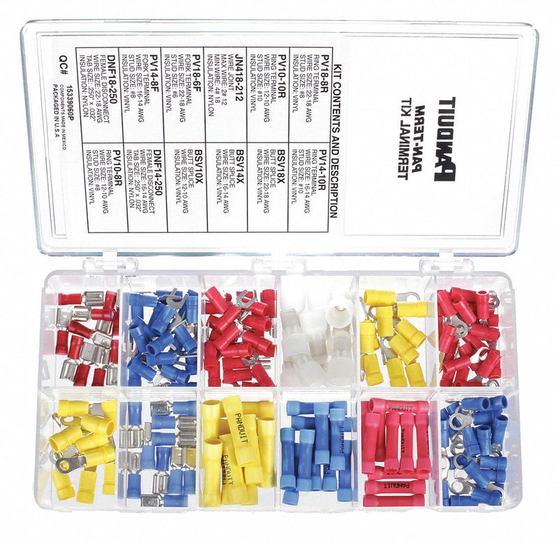 Panduit KP-1075Y Wire Terminal Kit, 160 Pieces, 22 AWG – 10 AWG Wire Sizes