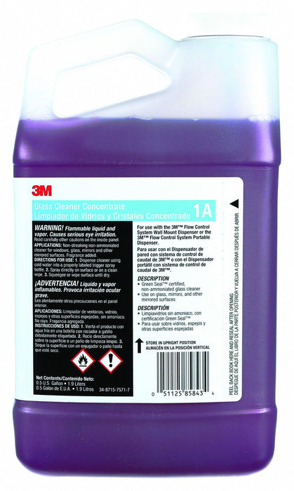 3M Glass Cleaner: 1A, Flow Control, 0.5 gal, Unscented