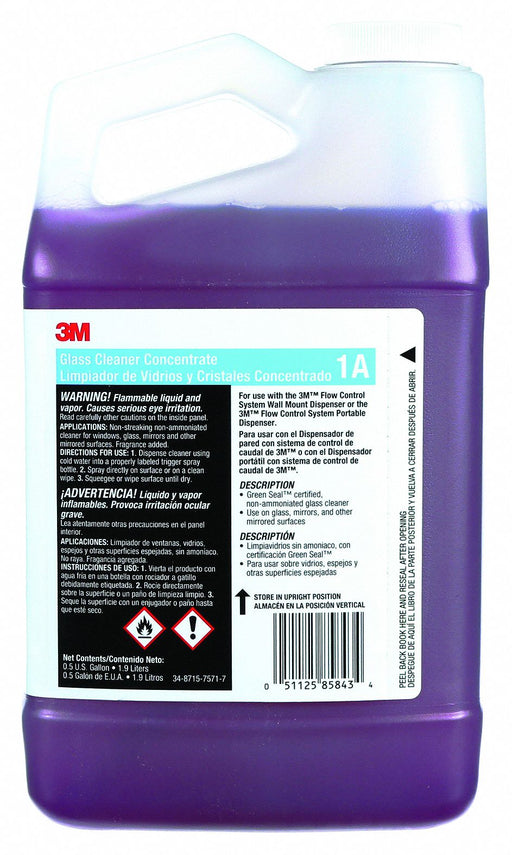 3M Glass Cleaner: 1A, Flow Control, 0.5 gal, Unscented