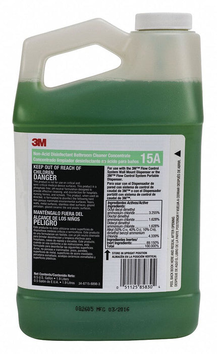 3M Non-Acid Bathroom Disinfectant Cleaner: 15A, Flow Control, 0.5 gal, Fresh