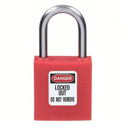 Brady 143150 Lockout Padlock Keyed Different, Nylon, Aluminum, Std, Red, 1 Pack Size, Plastic - KVM Tools Inc.KV39N179