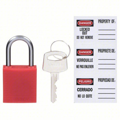 Brady 143150 Lockout Padlock Keyed Different, Nylon, Aluminum, Std, Red, 1 Pack Size, Plastic - KVM Tools Inc.KV39N179