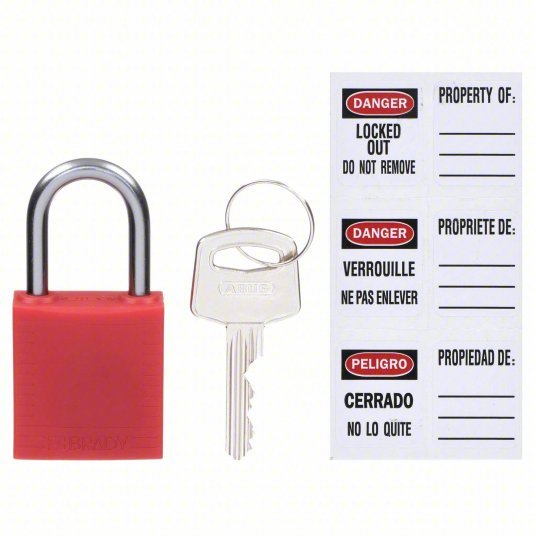 Brady 143150 Lockout Padlock Keyed Different, Nylon, Aluminum, Std, Red, 1 Pack Size, Plastic - KVM Tools Inc.KV39N179
