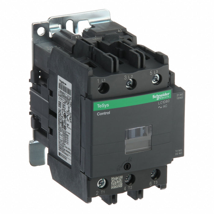 Schneider Electric LC1D80G7 IEC Magnetic Contactor, TeSys Deca, 3-Pole, 80A, 120V AC Coil, Non-Reversing