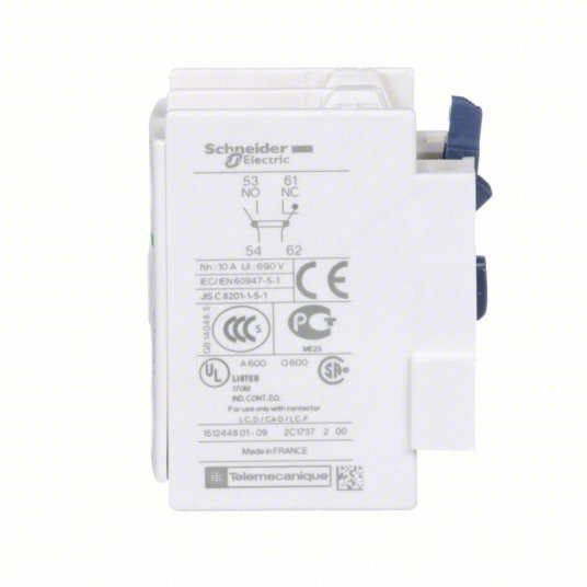 Schneider LADN11 Auxiliary Contact Block 1NO/1NC, 10 A Max Current (AC), Front Mount - KVM Tools Inc.KV3DB59