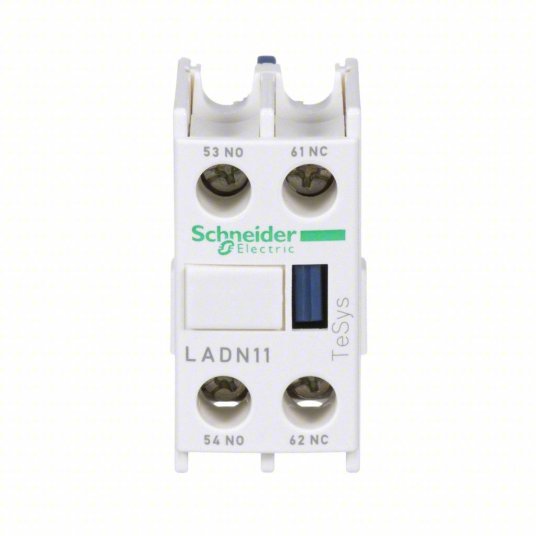 Schneider LADN11 Auxiliary Contact Block 1NO/1NC, 10 A Max Current (AC), Front Mount - KVM Tools Inc.KV3DB59