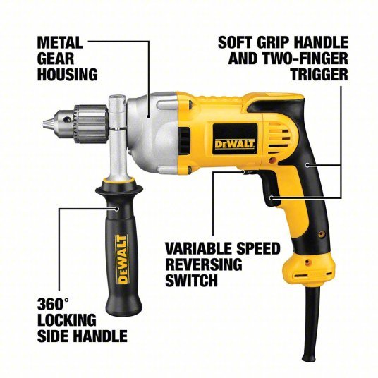 DeWalt DWD210G Drill 1/2 in Chuck Size, Keyed, 1,250 RPM Free Speed, 10 A Current, 120V AC, 4.9 lb Tool Wt - KVM Tools Inc.KV3GRF1