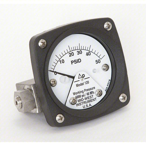 Midwest Instrument 120 - SA - 00 - OO - 50P Differential Pressure Gauge 0 to 50 psid, Back, 1/4 in NPT Female, 120, Piston - KVM Tools Inc.KV3GVA7