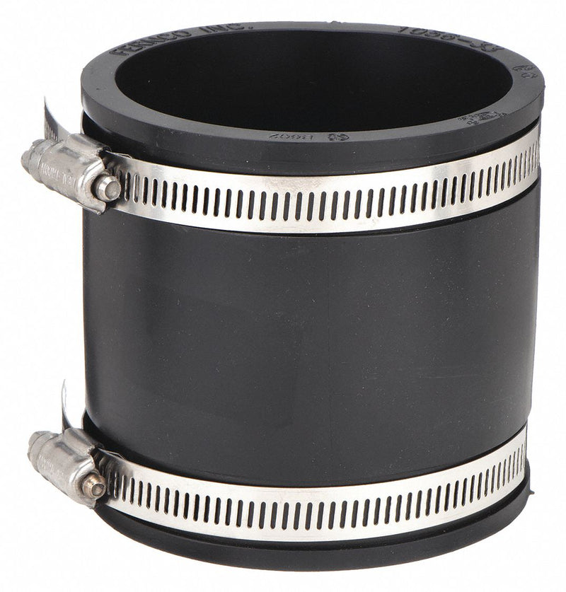 Fernco 1056-22 Flexible PVC Pipe Coupling, 2 in x 2 in, Slip-On, Female x Female, Black, 4.3 psi