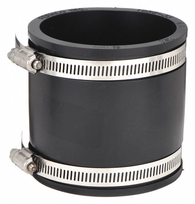 Fernco 1056-22 Flexible PVC Pipe Coupling, 2 in x 2 in, Slip-On, Female x Female, Black, 4.3 psi