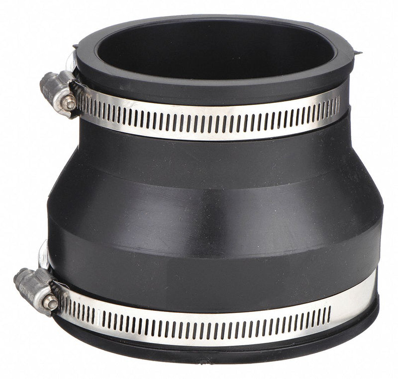 Fernco 1056-215 Flexible PVC Reducing Pipe Coupling, 2 in x 1-1/2 in, Slip-On, Female x Female, Black, 4.3 psi