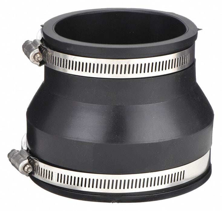 Fernco 1056-215 Flexible PVC Reducing Pipe Coupling, 2 in x 1-1/2 in, Slip-On, Female x Female, Black, 4.3 psi