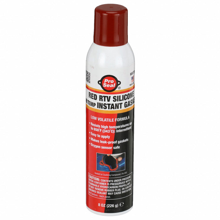 Pro Seal 80729 RTV Gasket Maker, Low Volatile Hi-Temp Instant Gasket, 8 oz, Pressurized Can, Red