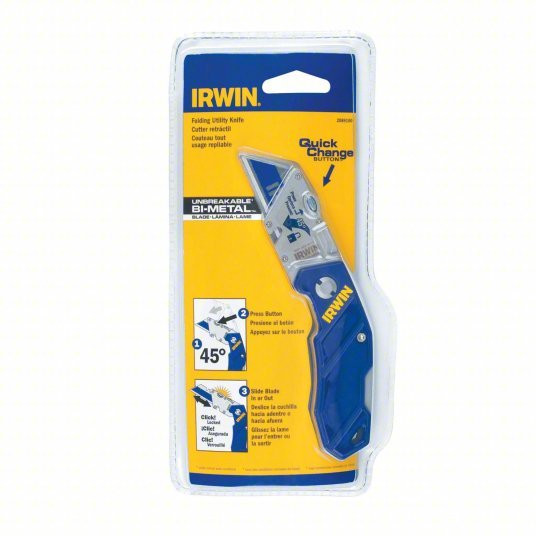 Irwin 2089100 Folding Utility Knife 4 in/5 3/4 in, Bi - Metal, Metal, 1 Blades Included, Includes Pocket Clip - KVM Tools Inc.KV3KJD6