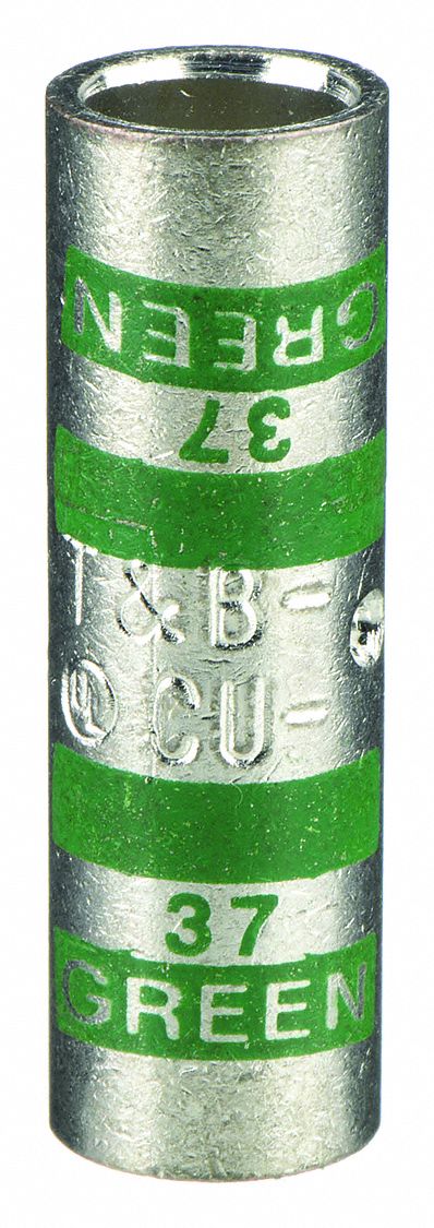 Thomas & Betts 54508 Open Barrel Splice, 1 AWG Wire Size, Green Code, 1.5 in, Copper Barrel, 37 Die