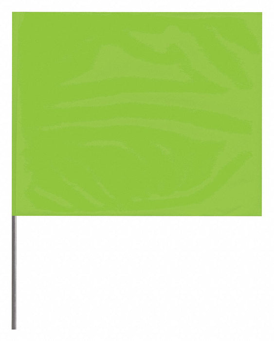 Presco 4536LG-200 Marking Flag, 4 in x 5 in, 36 in Staff Ht, Fluorescent Lime, Blank, Solid, 100 PK