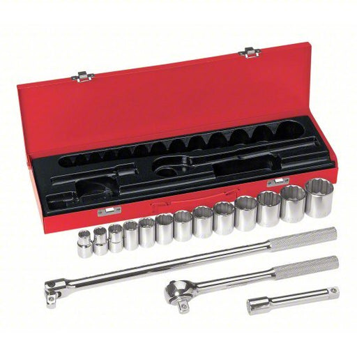 Klein 65512 Socket Wrench Set 1/2 in Drive Size, 16 Pieces, 7/16 in to 1 1/4 in Socket Size Range - KVM Tools Inc.KV3LZU3