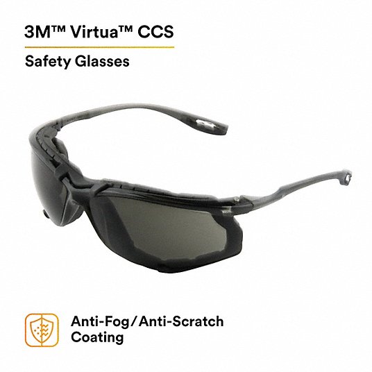 3M 11873-00000-20 Safety Glasses Gray Lens Color, Frameless, Anti-Fog, Gray Frame Color