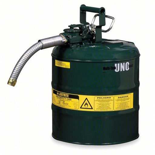 Justrite 7220420 Type II Safety Can For Use With Oil, 2 gal Capacity, Includes 5/8 in OD Flex Hose, Green - KVM Tools Inc.KV3NKL2