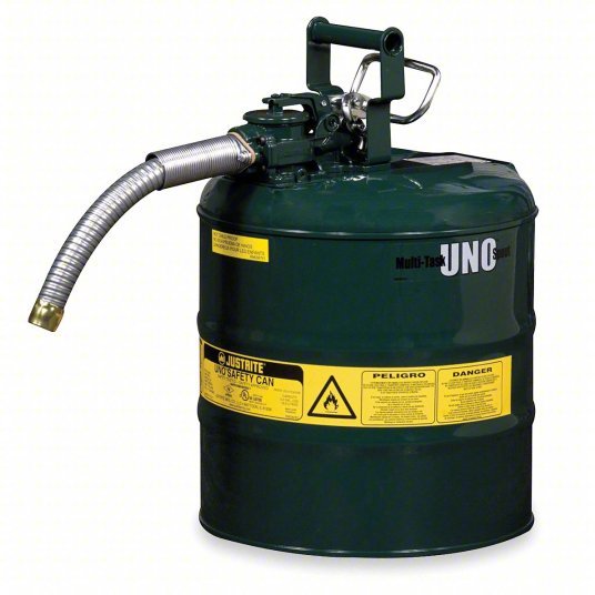 Justrite 7220420 Type II Safety Can For Use With Oil, 2 gal Capacity, Includes 5/8 in OD Flex Hose, Green - KVM Tools Inc.KV3NKL2