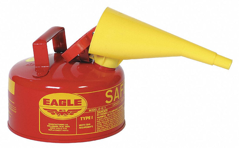 Eagle UI10FS Type I Safety Can, For Use With Flammables, 1 gal Capacity, Includes Funnel, Red