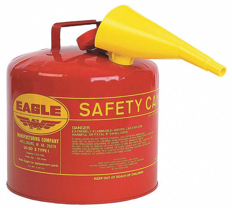 Eagle UI50FS Type I Safety Can, For Use With Flammables, 5 gal Capacity, Includes Funnel, Red