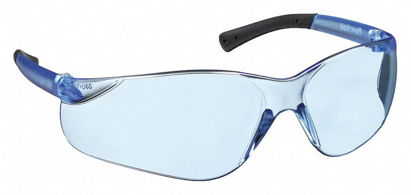 Mcr Safety BK113 Safety Glasses, Light Blue Lens, Frameless, Scratch-Resistant, Black/Blue Frame PK12