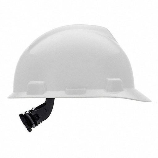 MSA C217091 Hard Hat: White, No Graphics, Ratchet (4 - Point), Ratchet, Polyethylene, Side - Slots, Solid - KVM Tools Inc.KV499L42