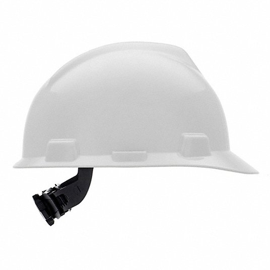 MSA C217091 Hard Hat: White, No Graphics, Ratchet (4 - Point), Ratchet, Polyethylene, Side - Slots, Solid - KVM Tools Inc.KV499L42