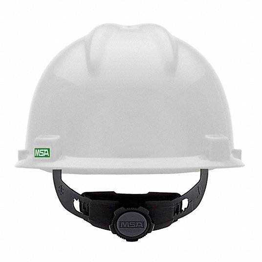 MSA C217091 Hard Hat: White, No Graphics, Ratchet (4 - Point), Ratchet, Polyethylene, Side - Slots, Solid - KVM Tools Inc.KV499L42