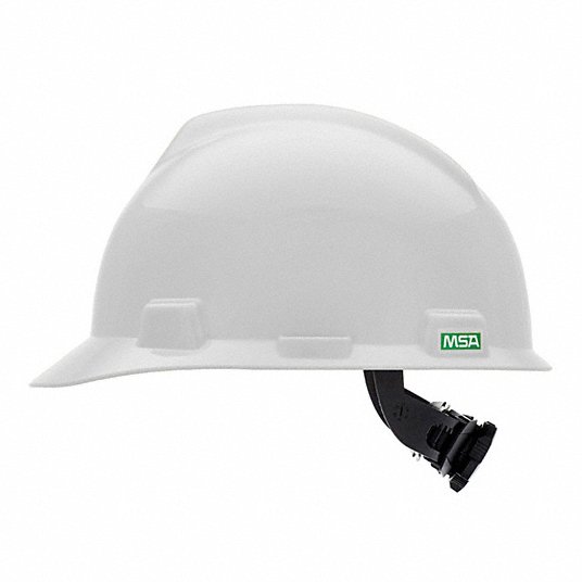 MSA C217091 Hard Hat: White, No Graphics, Ratchet (4 - Point), Ratchet, Polyethylene, Side - Slots, Solid - KVM Tools Inc.KV499L42