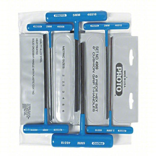 Proto J4969 Hex Key Set Metric, Long, 6 Pieces, 2.5 mm/2 mm/3 mm/4 mm/5 mm/6 mm Tip Size, Black Oxide - KVM Tools Inc.KV3R793