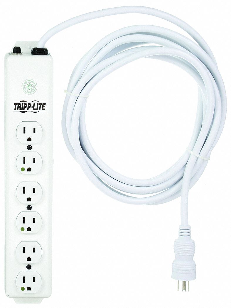 Tripp Lite PS-615-HG Outlet Strip, 6 Outlets, 15 ft Cord, 15 A, UL 1363, White, 5-15P, Hospital Grade