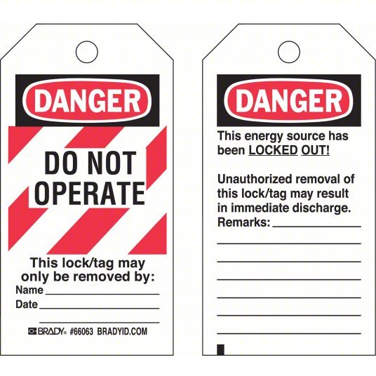 Brady 66063 Danger Tag Do Not Operate, Polyester, Remarks, Write - On Surface, English, Tag - KVM Tools Inc.KV3VAU5