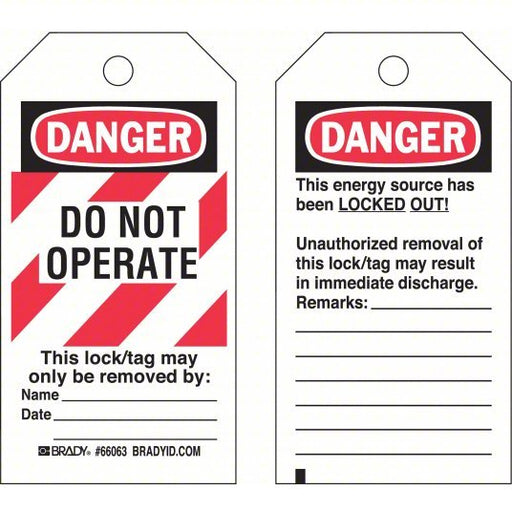 Brady 66063 Danger Tag Do Not Operate, Polyester, Remarks, Write - On Surface, English, Tag - KVM Tools Inc.KV3VAU5