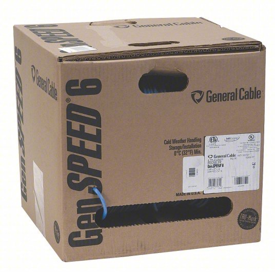 Genspeed 7133840 CAT 6 1,000 ft Cable Lg, 23 AWG, Riser, Blue, PVC, St ...