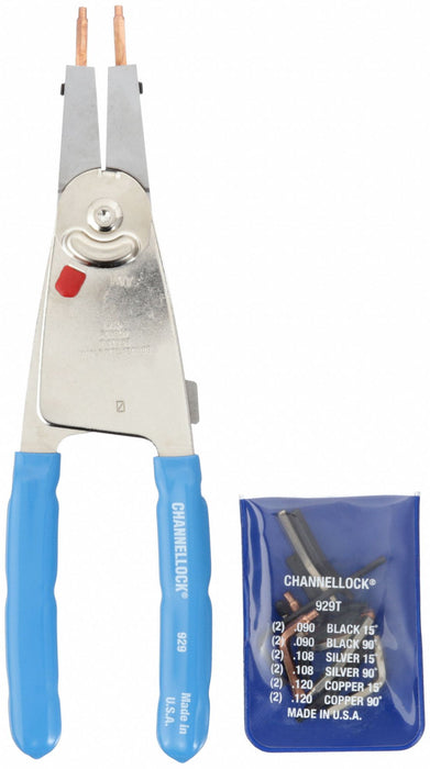 Channellock 929 Retaining Ring Plier, External/Internal, For 1 3/16 in to 4 in Bore Dia, 10 in Overall Lg, 9 - 11 in
