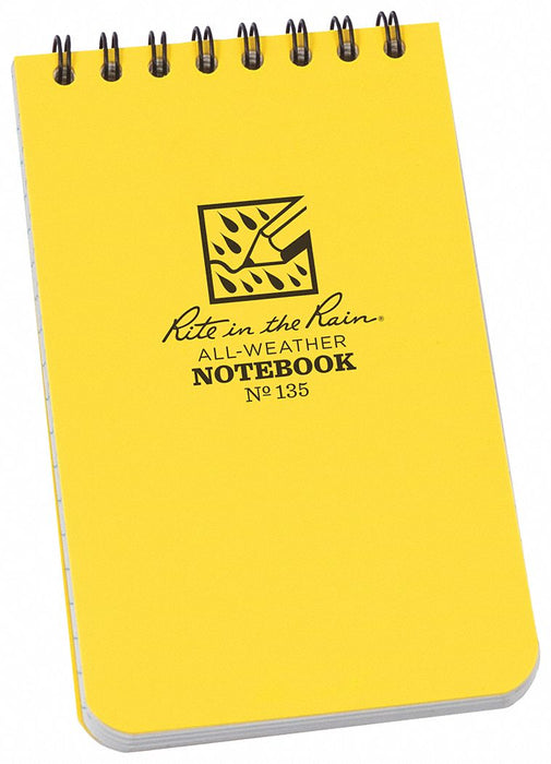 Rite 135 Notebook, 3 in x 5 in Sheet Size, Yellow, Polydura, White, Universal, Wirebound