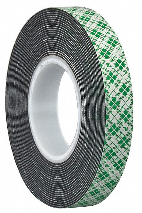 3M 4052 Foam Tape, Conformable, Permanent, 3/4 in W x 5 yd L, 31.25 mil Thick, Open, Black, Acrylic Adhesive