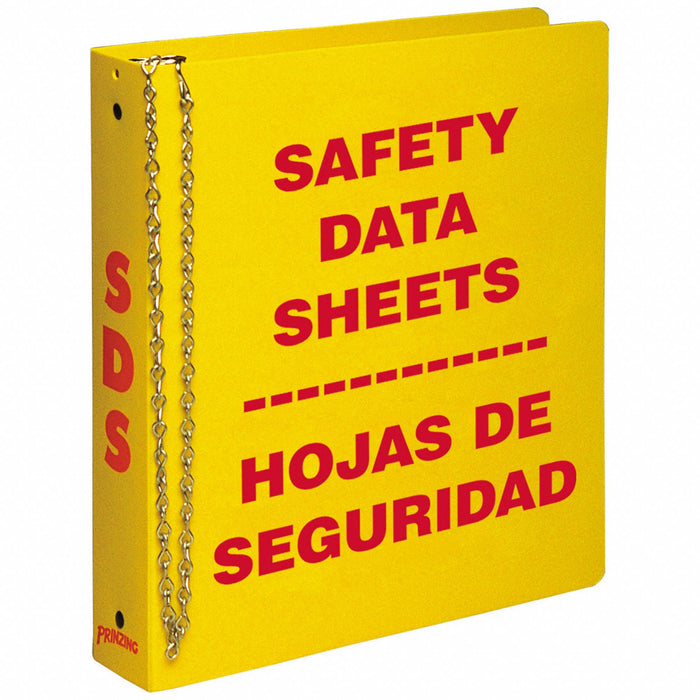 Brady 2026 SDS Binder, 1-1/2 in Ring, 11 in H x 10-1/2 in W x 2 in D, Red/Yellow, Polyethylene, Includes Chain